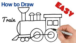 How to Draw a Train Steam Locomotive easy for beginners [upl. by Healey]