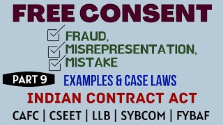 Fraud  Misrepresentation  Mistake  Free Consent  Indian Contract Act  Caselaws  Example [upl. by Ashlan]