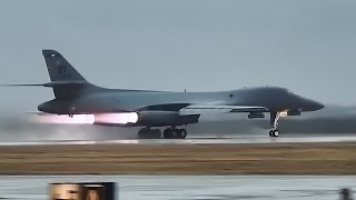 B1 Bombers Takeoff With Afterburners Glowing • The Bone [upl. by Lawlor]