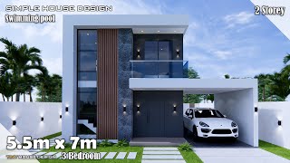 Small House Design  Simple House  55m x 7m 2 Storey  3 Bedroom [upl. by Enaasiali]