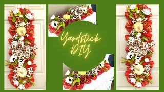 FALL YARDSTICK DOOR SWAG CENTERPIECE GARLAND DIY🧡 EASY amp INEXPENSIVE FALL HOME DECOR WOODLAND RUFFLE [upl. by Aveline]