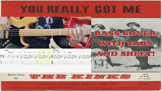 The Kinks  You Really Got Me BASS COVER In Standard Tuning with TABS and SHEET EASY VERSION [upl. by Adnelg]